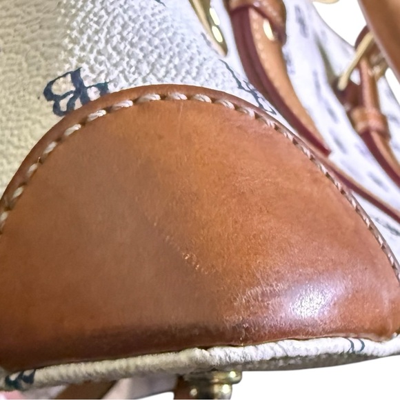 Dooney & Bourke Monogram Signature Satchel Cream Leather Top Handle Crossbody - Picture 11 of 13